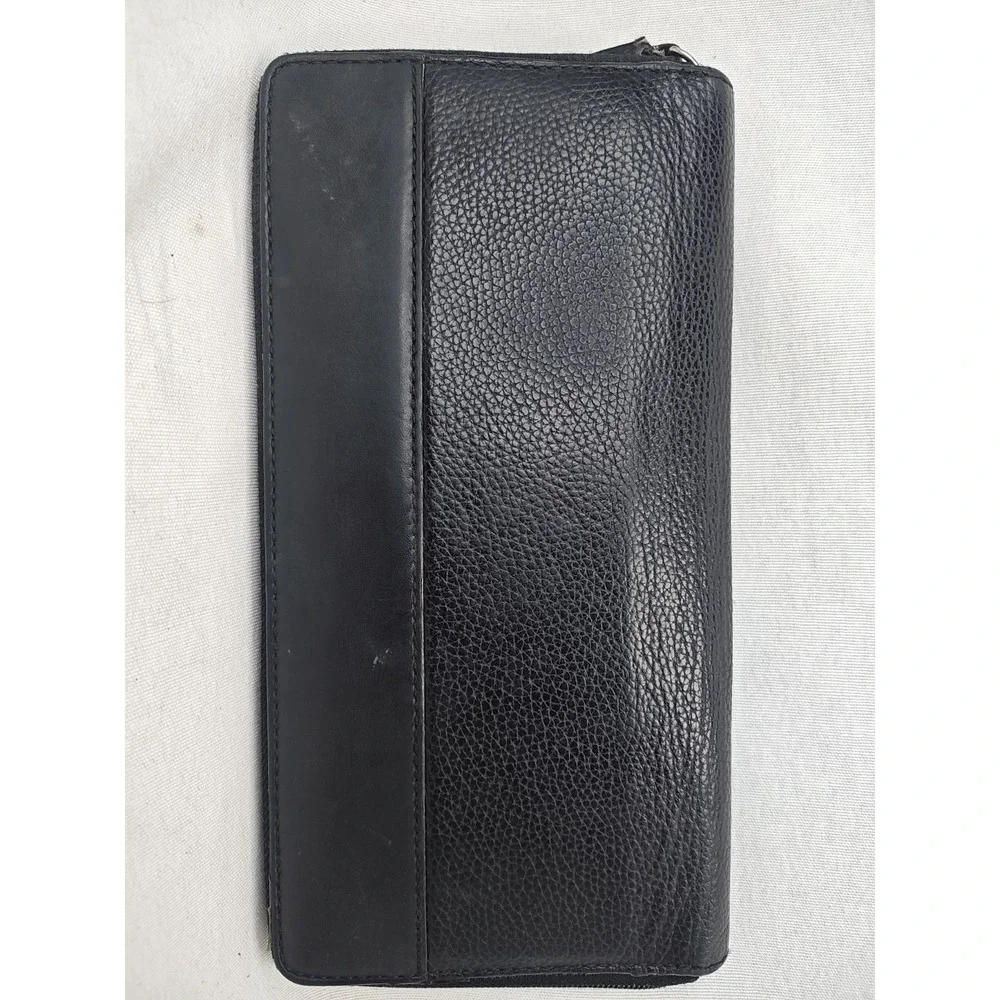 COACH‎ Vintage Black Pebbled Leather Zip Around Long Wallet Organizer ID Window